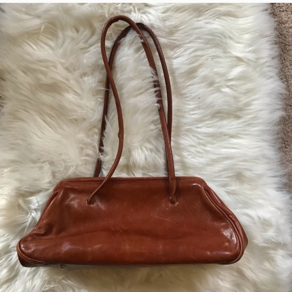 GUC Vintage Paolo Masi Leather Shoulder Baguette Cognac Handbag Purse 90s - Picture 2 of 8